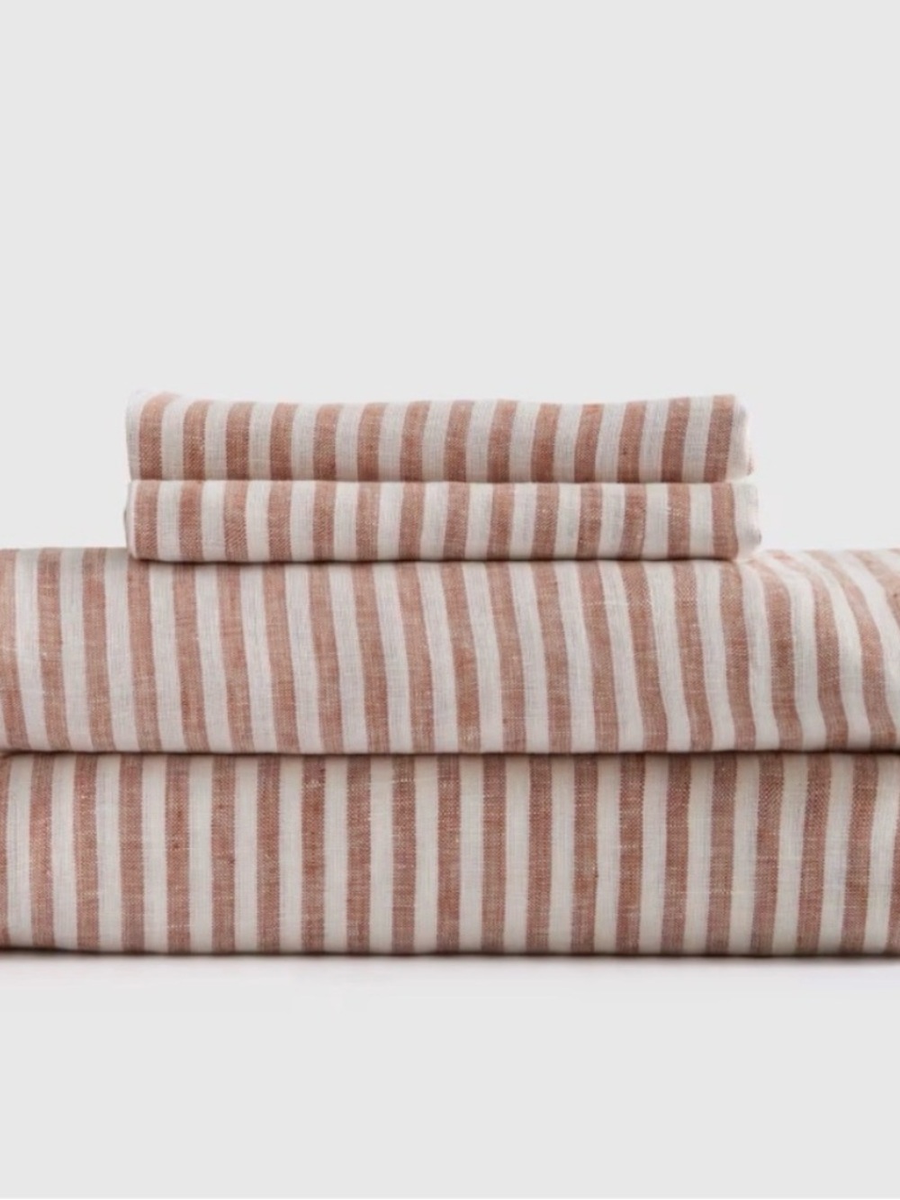 NWOT QUINCE European Linen Sheet Set Terracotta Stripe Full 4 Piece